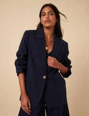Poppy Delevingne Navy Pinstripe Cara Blazer