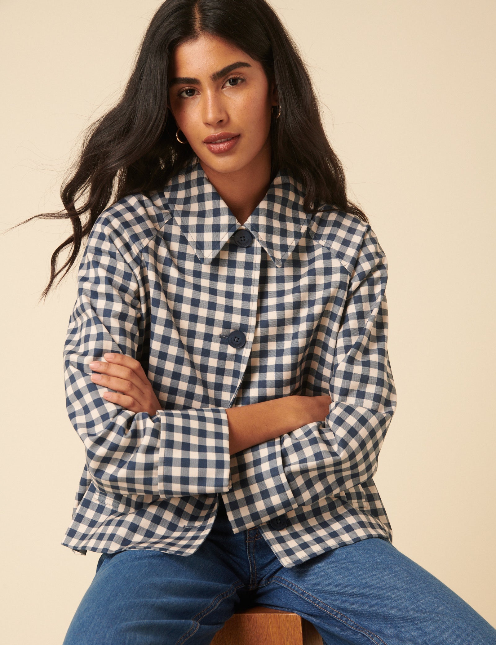 Blue Gingham Swing Jacket