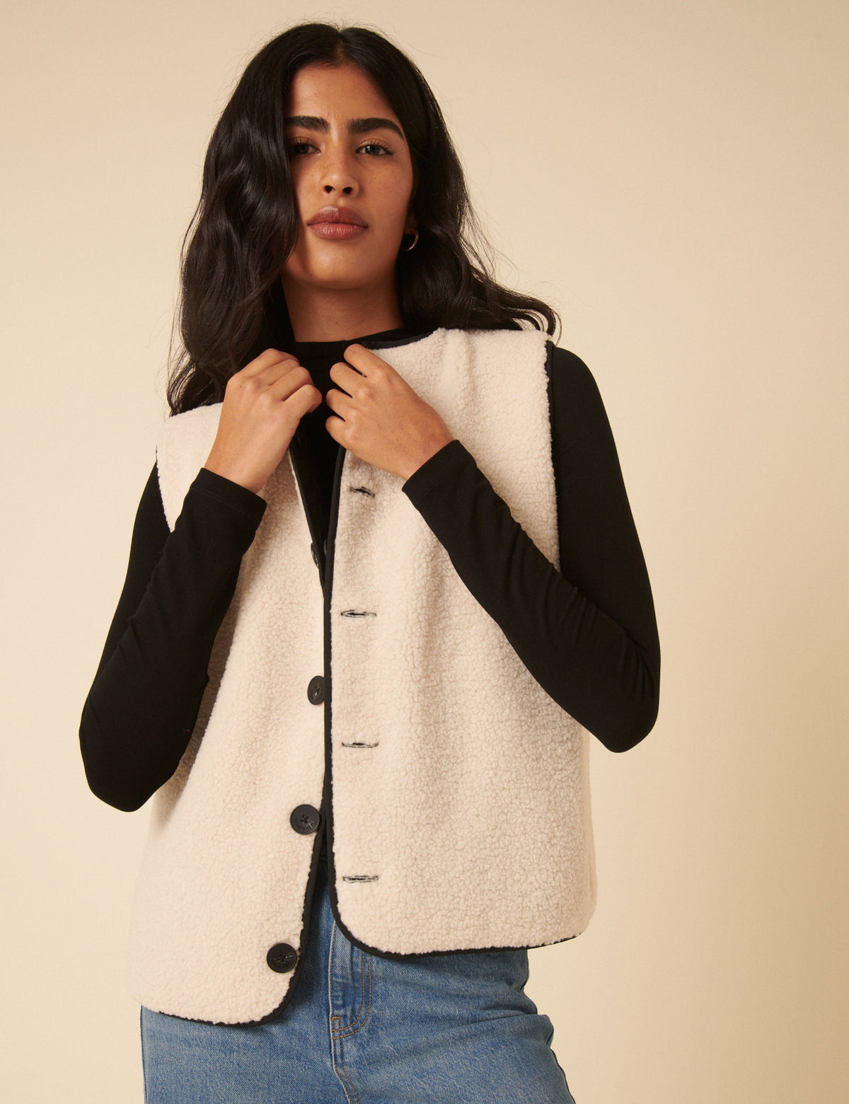 Black Quilted Borg Reversible Gilet