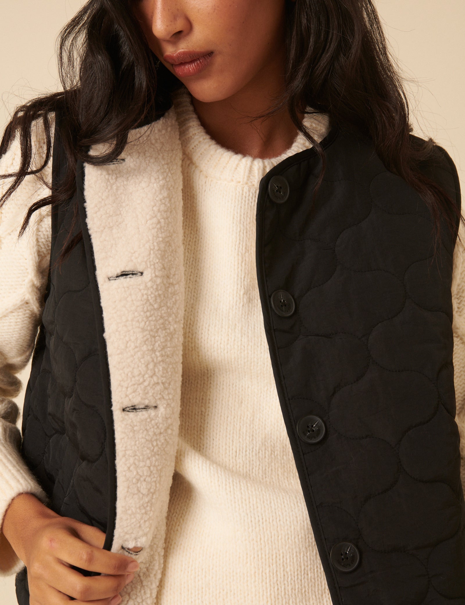 Black Quilted Borg Reversible Gilet