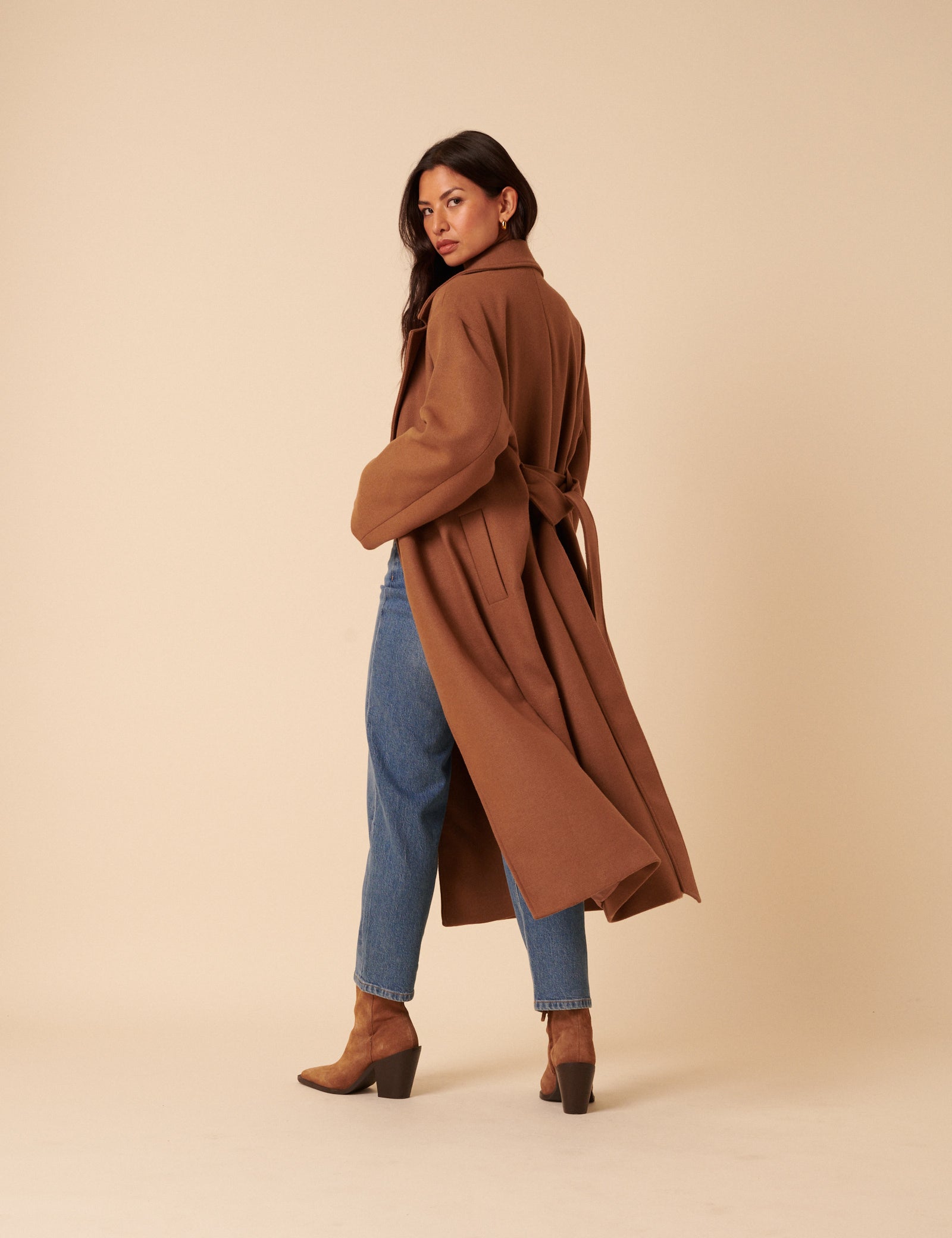 Camel Tie Belt Wrap Coat