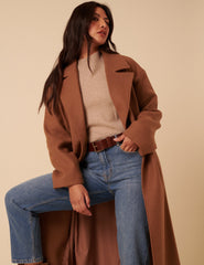 Camel Tie Belt Wrap Coat