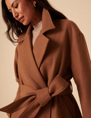 Camel Tie Belt Wrap Coat