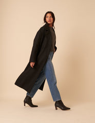 Black Tie Belt Wrap Coat