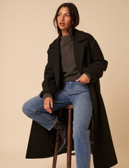 Black Tie Belt Wrap Coat