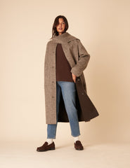 Brown Houndstooth Reversible Scarf Coat