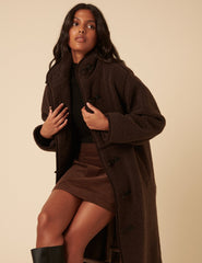 Brown Long Borg Duffle Coat