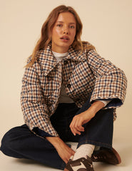 Beige Check Frill Quilted Jacket