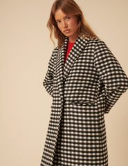 Black And White Gingham Double Breasted Coat