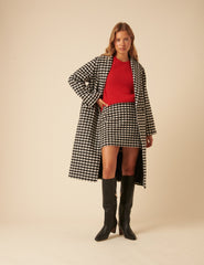 Black And White Gingham Double Breasted Coat