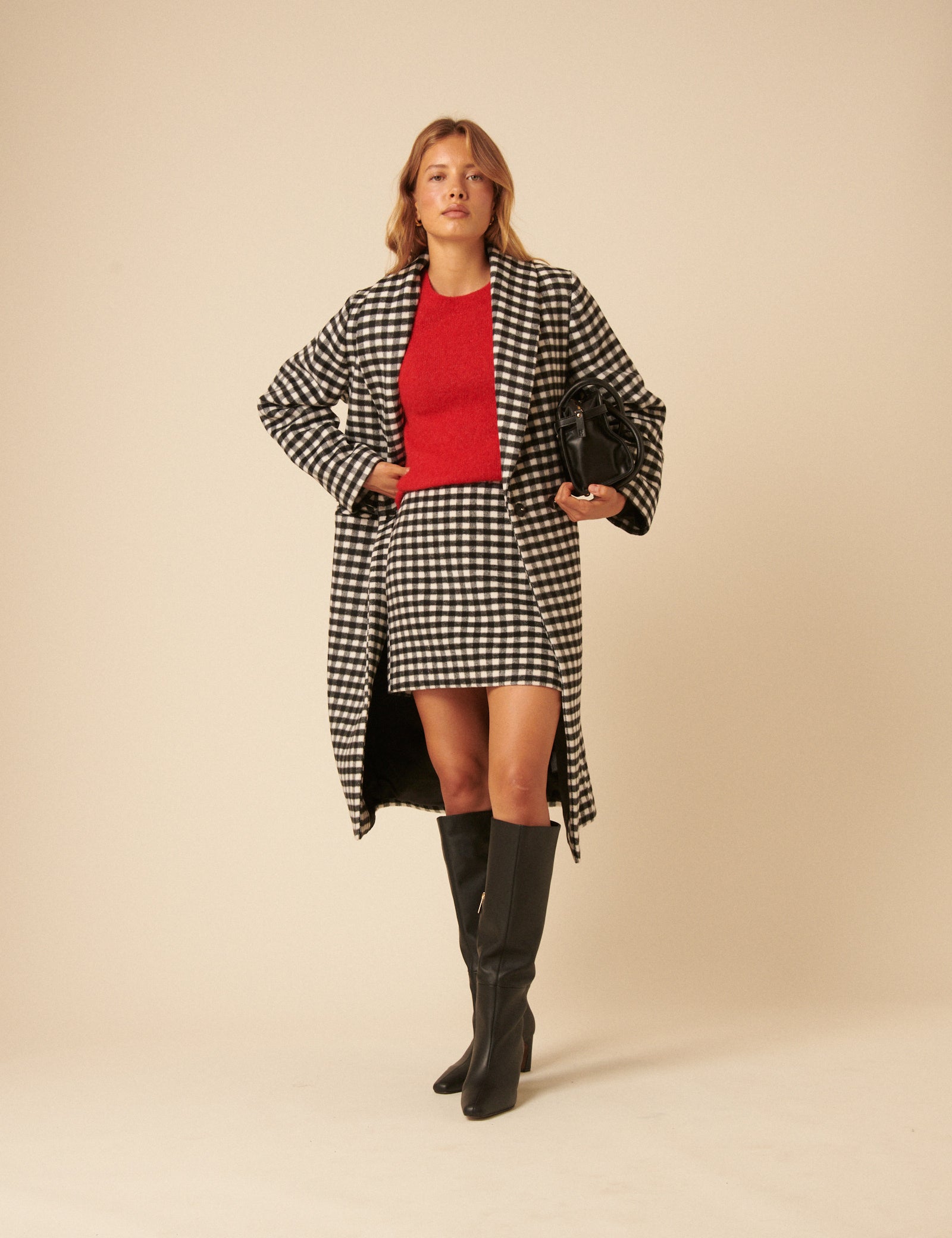 Black And White Gingham Double Breasted Coat