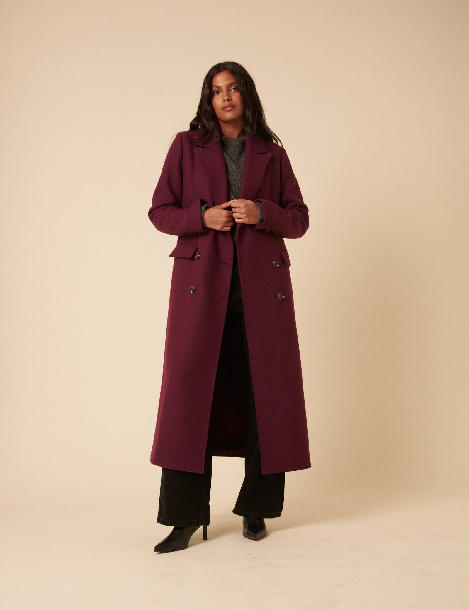 Plum Double Breasted Coat 