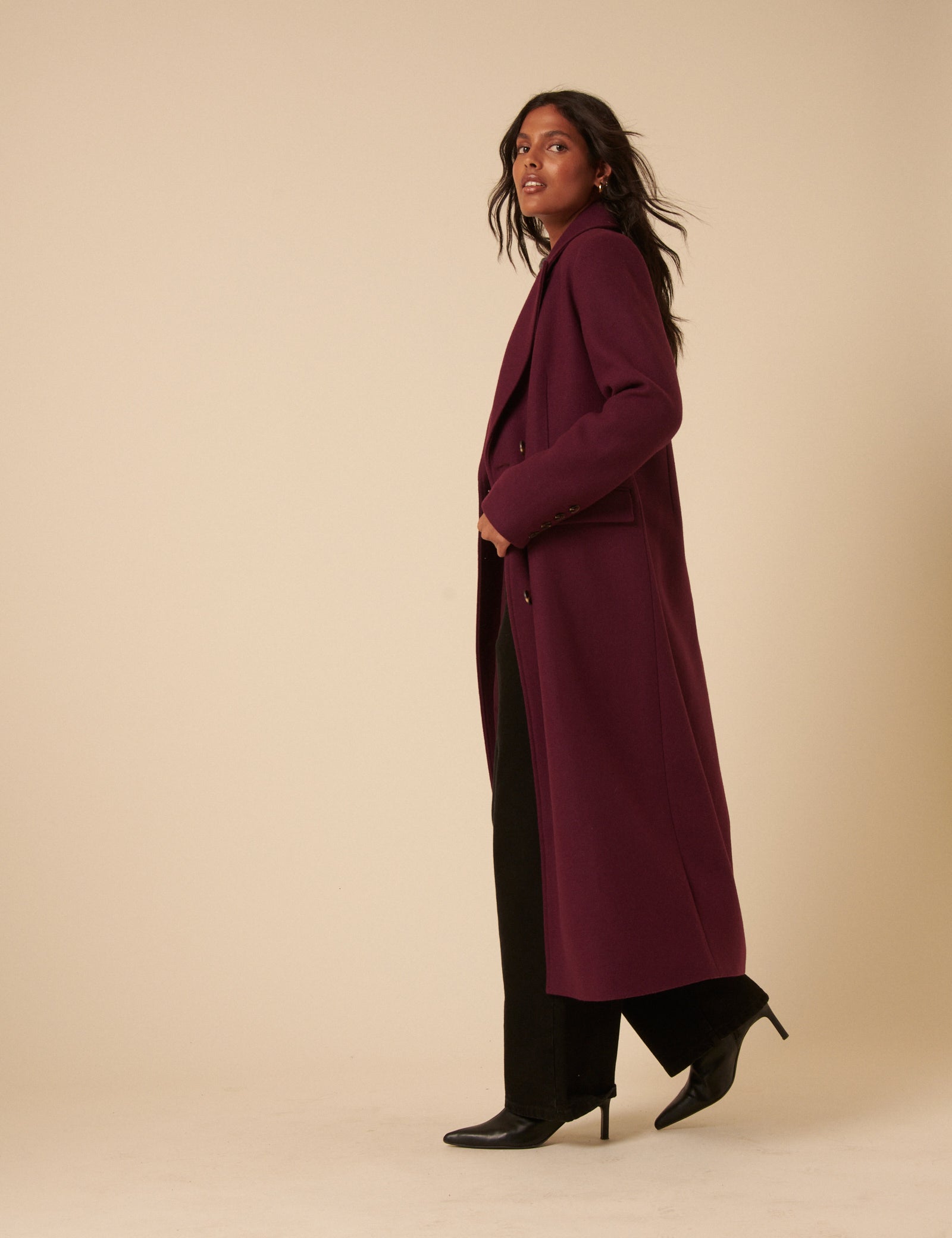 Plum Double Breasted Coat 