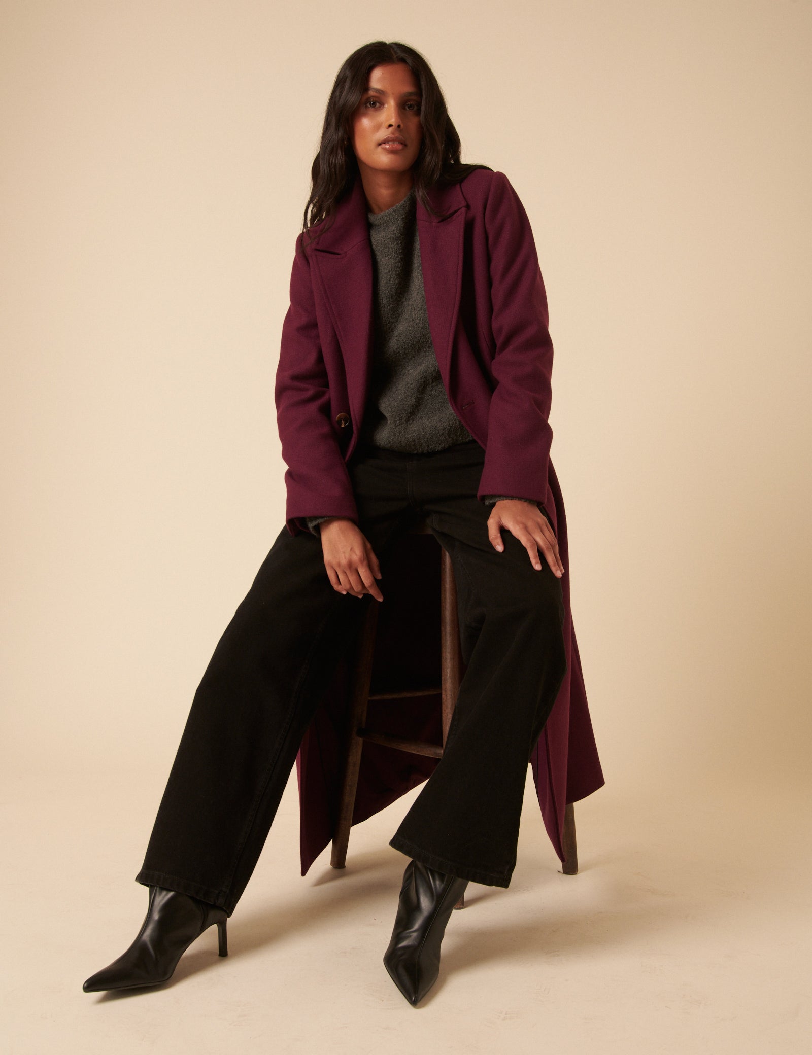 Plum Double Breasted Coat 