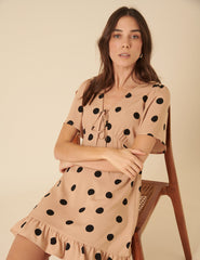 Petite Cream Polka Dot Dalia Mini Dress
