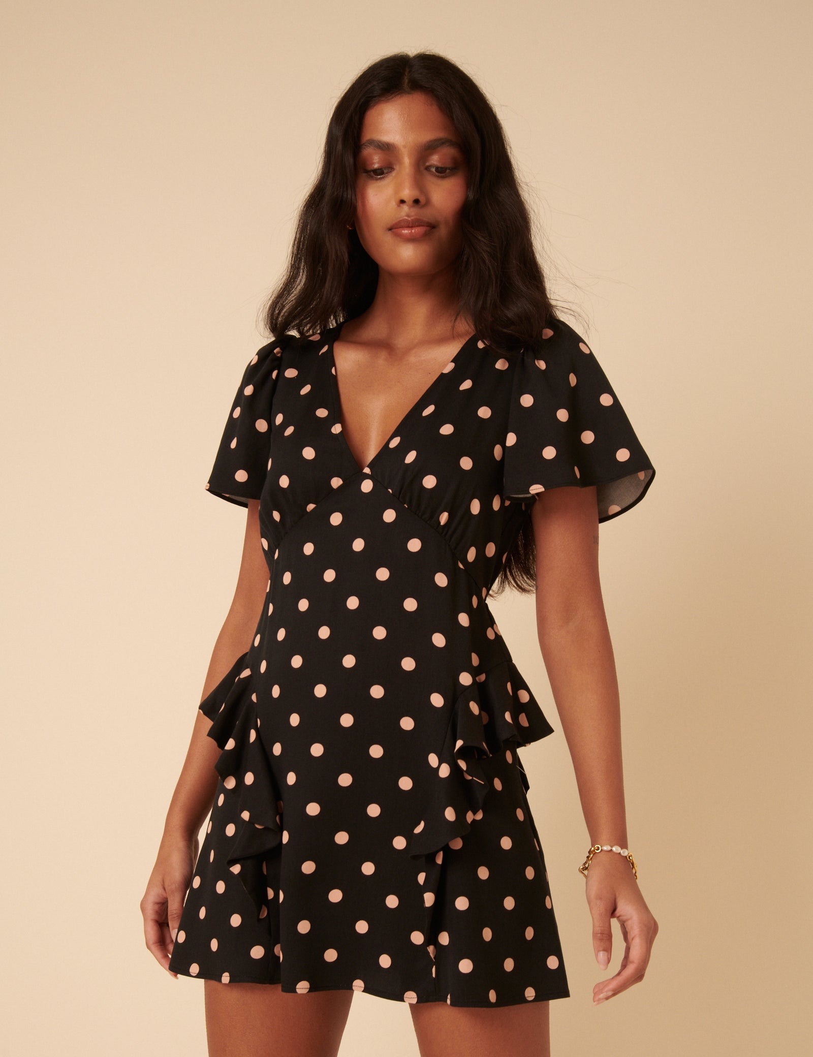 Petite Black Polka Dot Lyndsey Mini Dress