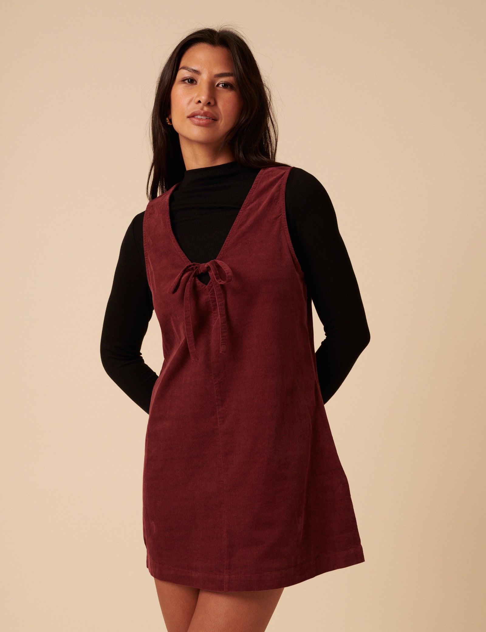 Petite Burgundy Nila Pinafore Mini Dress