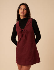 Petite Burgundy Nila Pinafore Mini Dress