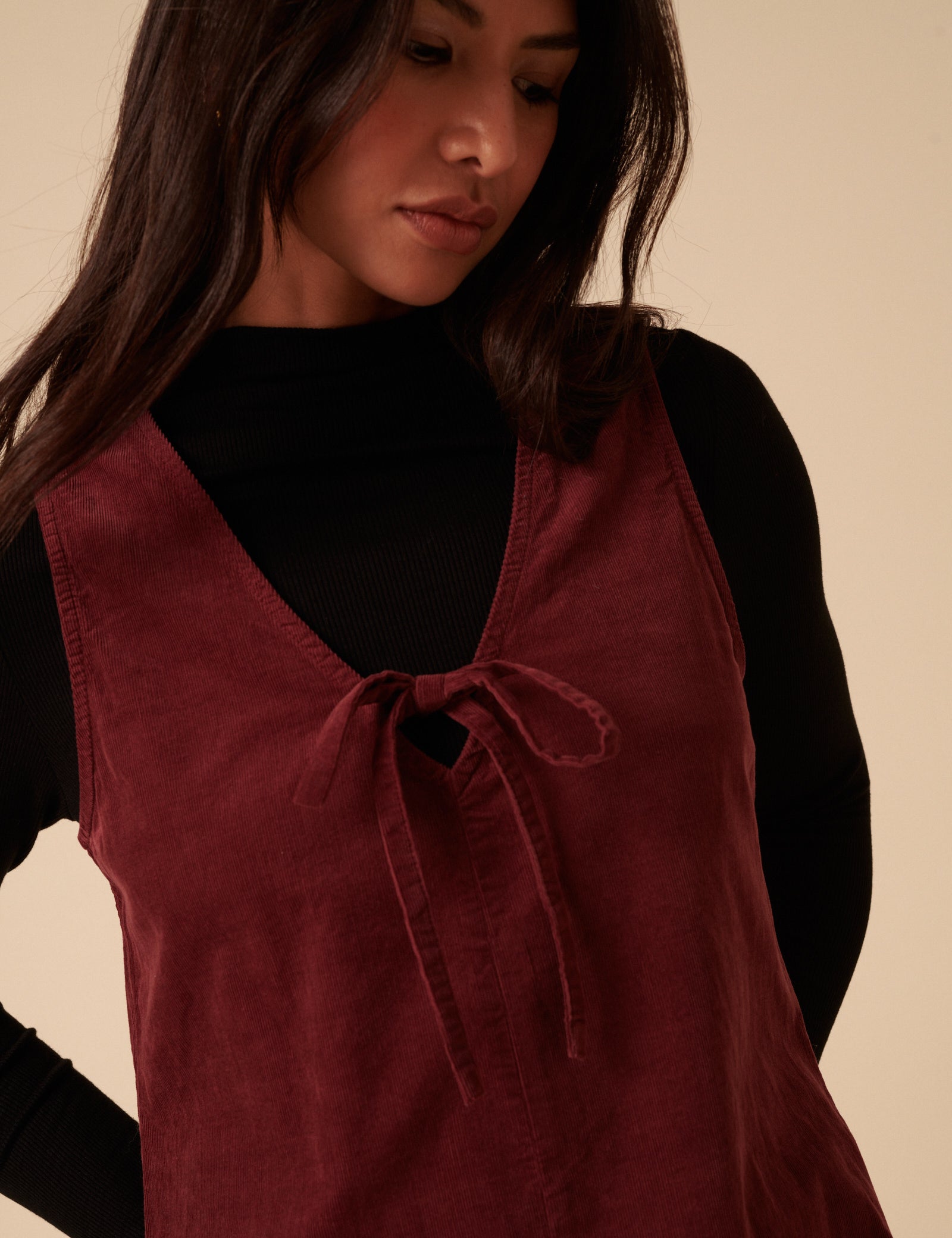 Petite Burgundy Nila Pinafore Mini Dress