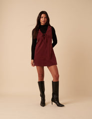 Petite Burgundy Nila Pinafore Mini Dress