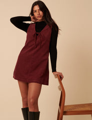 Petite Burgundy Nila Pinafore Mini Dress