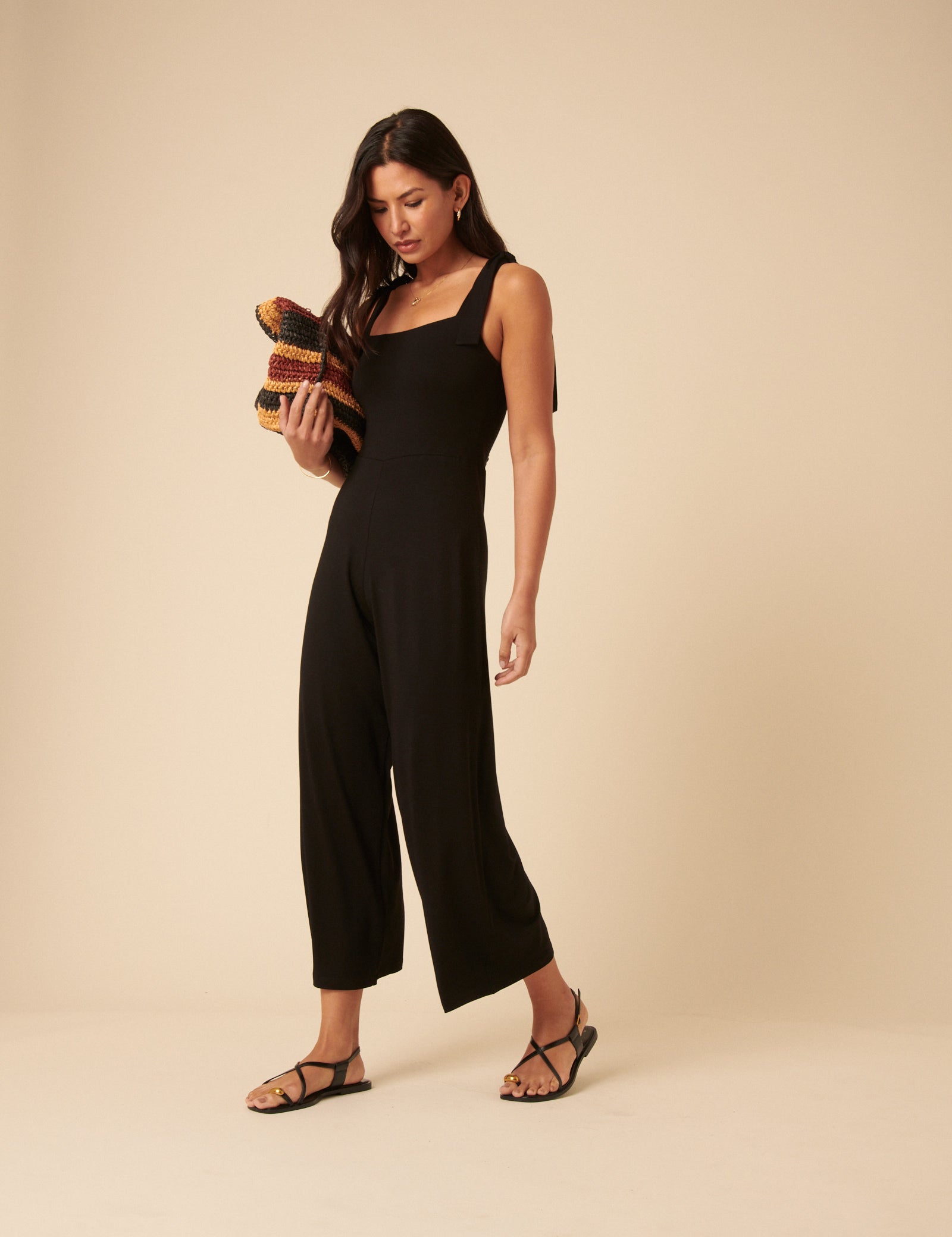 Black Tie Shoulder Jumpsuit