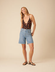 Black Floral Plunge Swimsuit