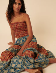 Tile Printed Tiered Midi Skirt