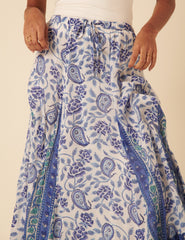 Woodblock Print Tiered Maxi Skirt