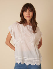 White Frill Sleeve Top