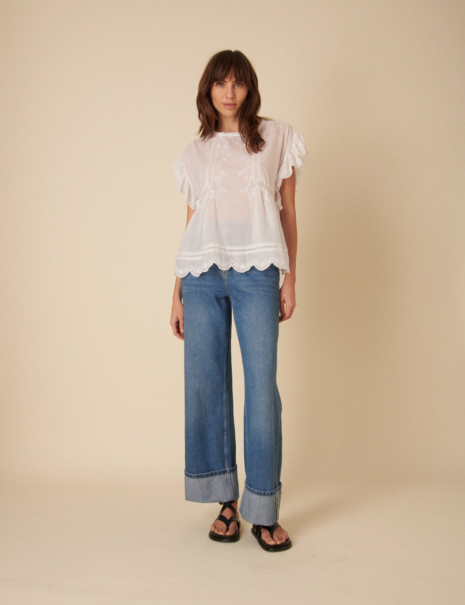 White Frill Sleeve Top