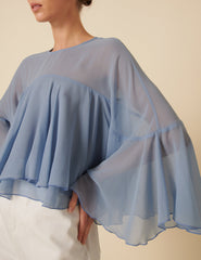 Blue Organza Frill Blouse