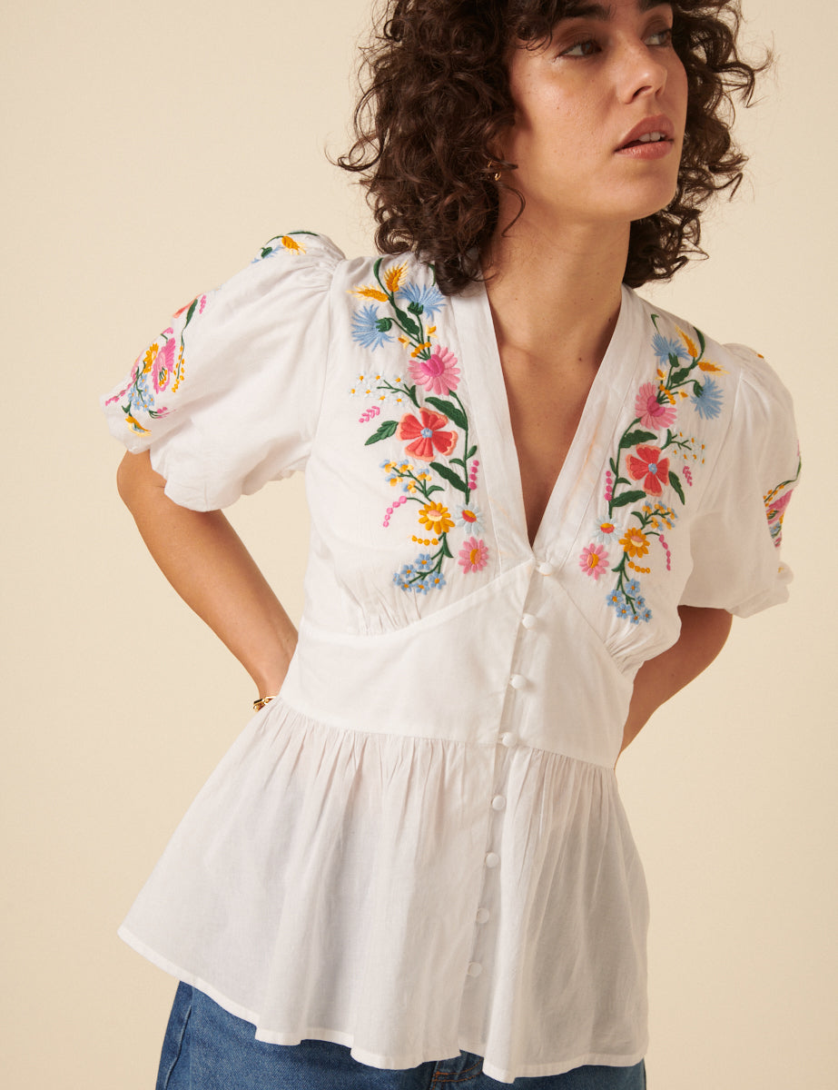 White Floral Embroidered Starlight Top