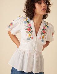 White Floral Embroidered Starlight Top