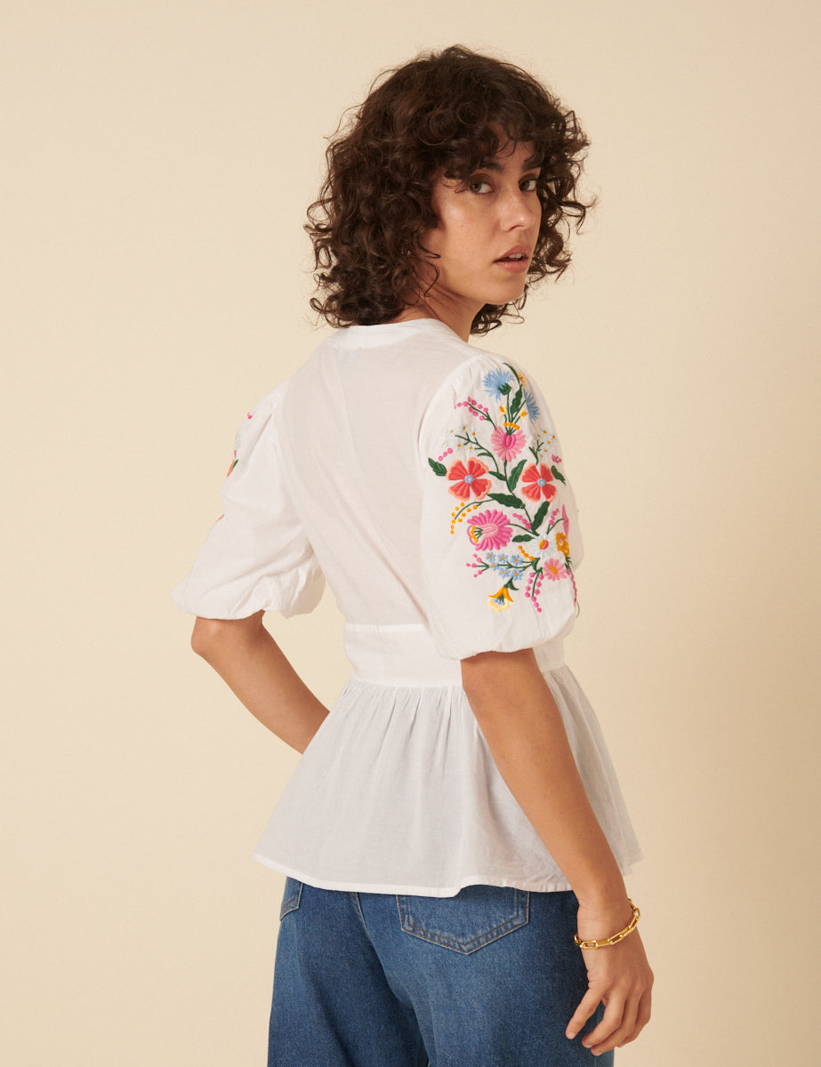 White Floral Embroidered Starlight Top