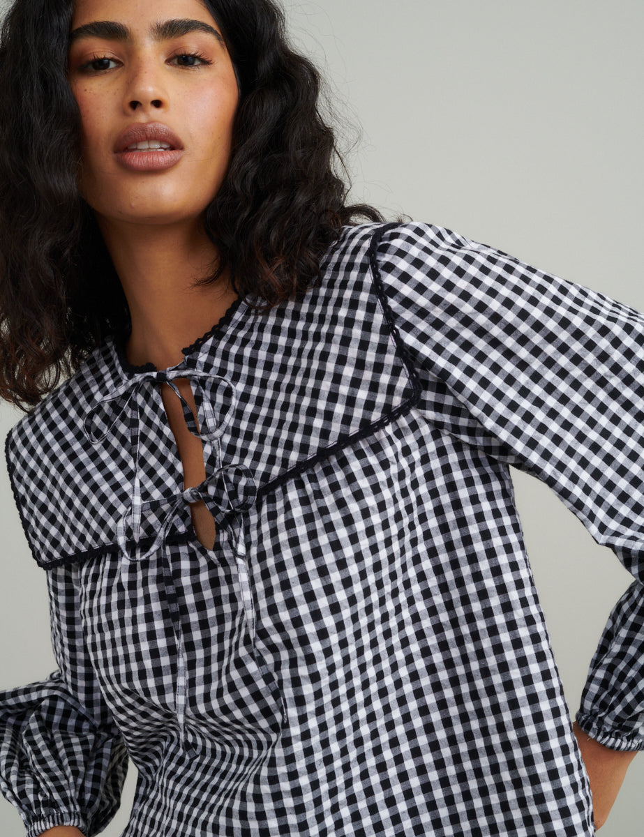 Black Gingham Collar Detail Bridy Blouse