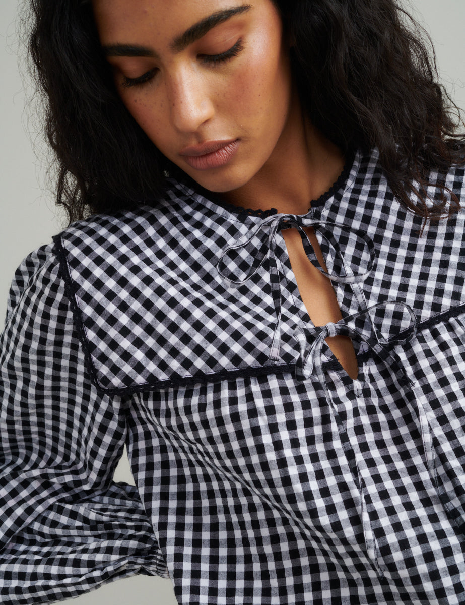 Black Gingham Collar Detail Bridy Blouse