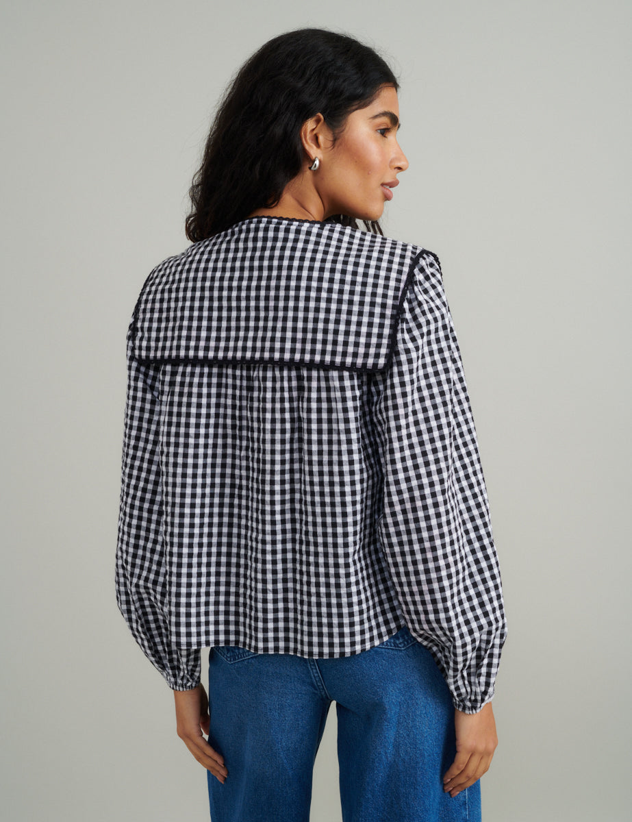 Black Gingham Collar Detail Bridy Blouse