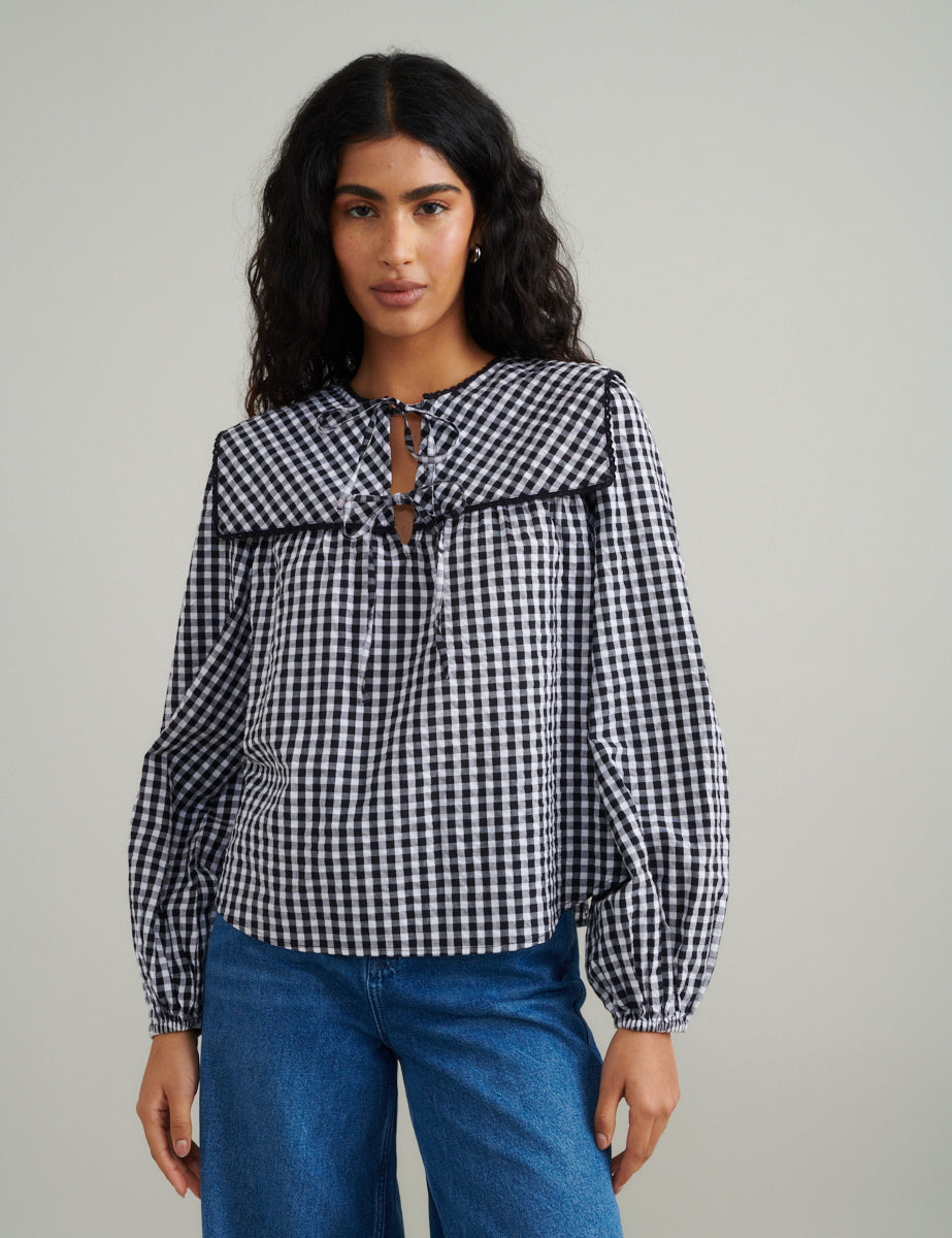 Black Gingham Collar Detail Bridy Blouse