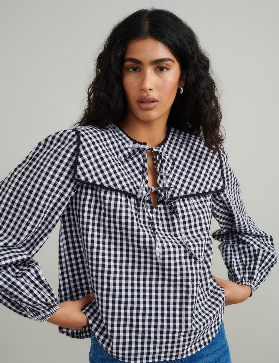 Black Gingham Collar Detail Bridy Blouse