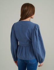Blue Balloon Sleeve Ria Blouse