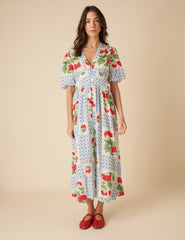 Blue Tile Print Floral Starlight Midi Dress