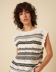 Black And White Crochet Vest Top