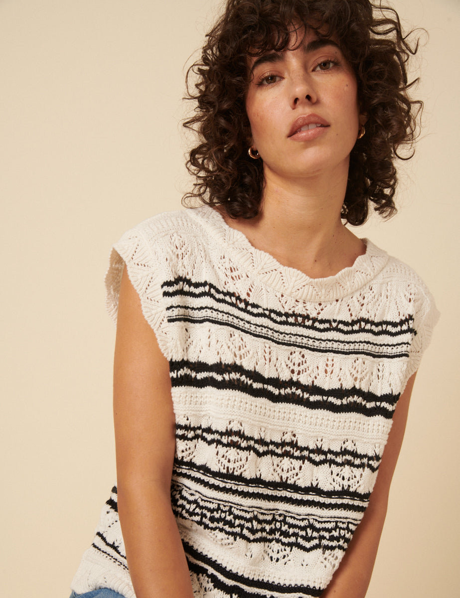 Black And White Crochet Vest Top