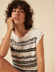 Black And White Crochet Vest Top