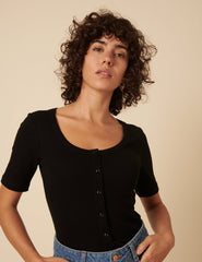 Black Scoop Neck Short Sleeve Top