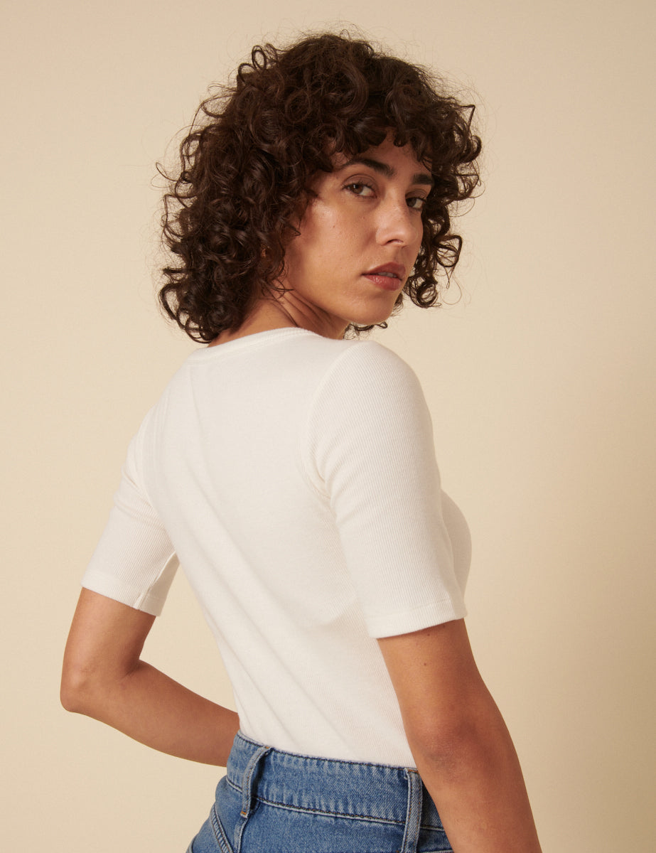 White Scoop Short Sleeve Top