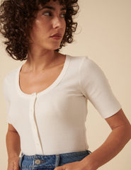 White Scoop Short Sleeve Top