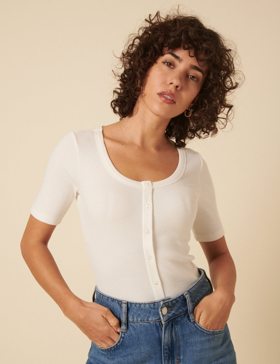 White Scoop Short Sleeve Top