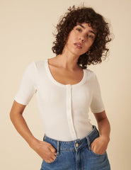 White Scoop Short Sleeve Top